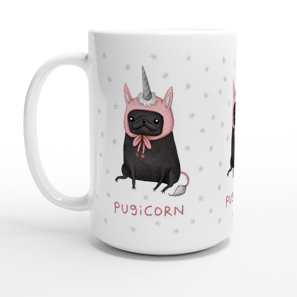 Pugicorn Black Pug Unicorn Large 15oz Ceramic Mug