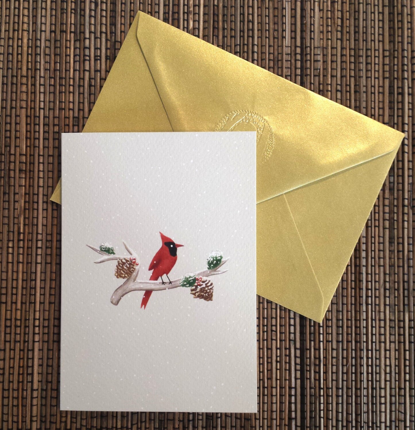 Cardinal on Branch Christmas Card