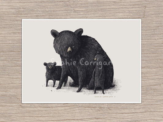 Black Bear Family Illustration Signed Fine Art Print
