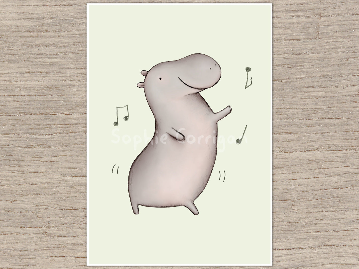 Cute Dancing Hippopotamus Signed Fine Art Print