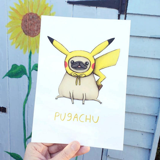 Pugachu Art Print – Cute Pug Dog Pokemon Pun Illustration