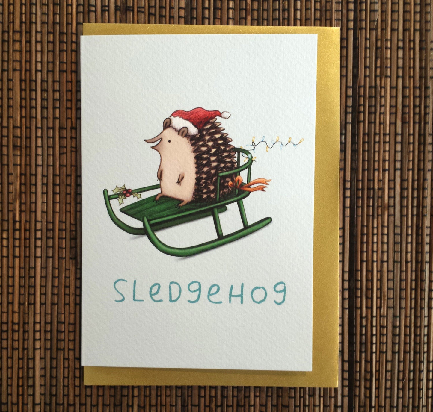 Sledgehog Cute Sledging Hedgehog Christmas Card