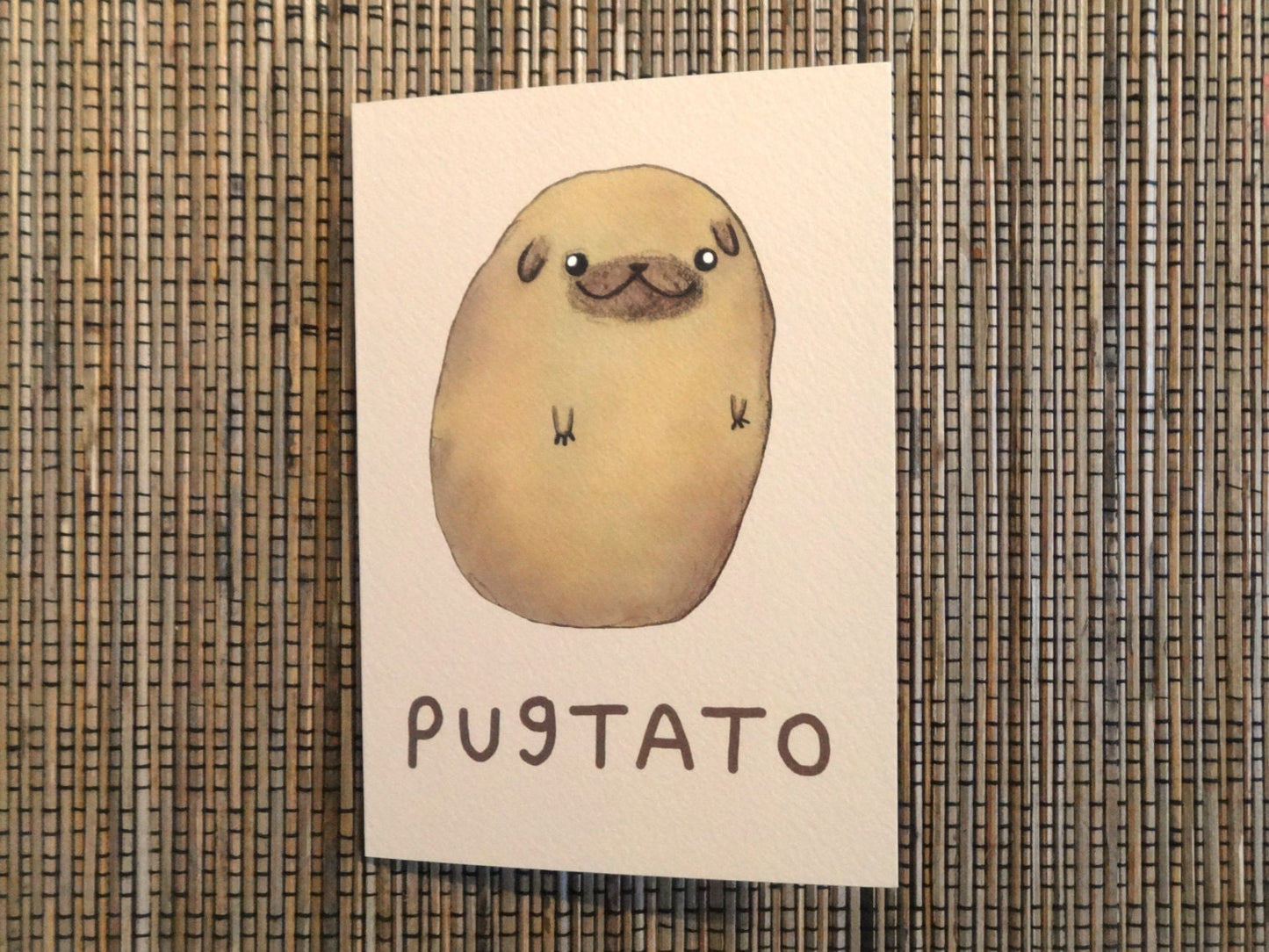 Pugtato Card: Original Pug Potato Illustration, A6 Gesso Card