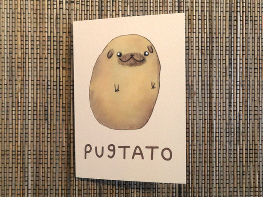 Pugtato Card: Original Pug Potato Illustration, A6 Gesso Card