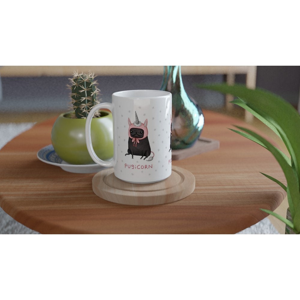 Pugicorn Black Pug Unicorn Large 15oz Ceramic Mug