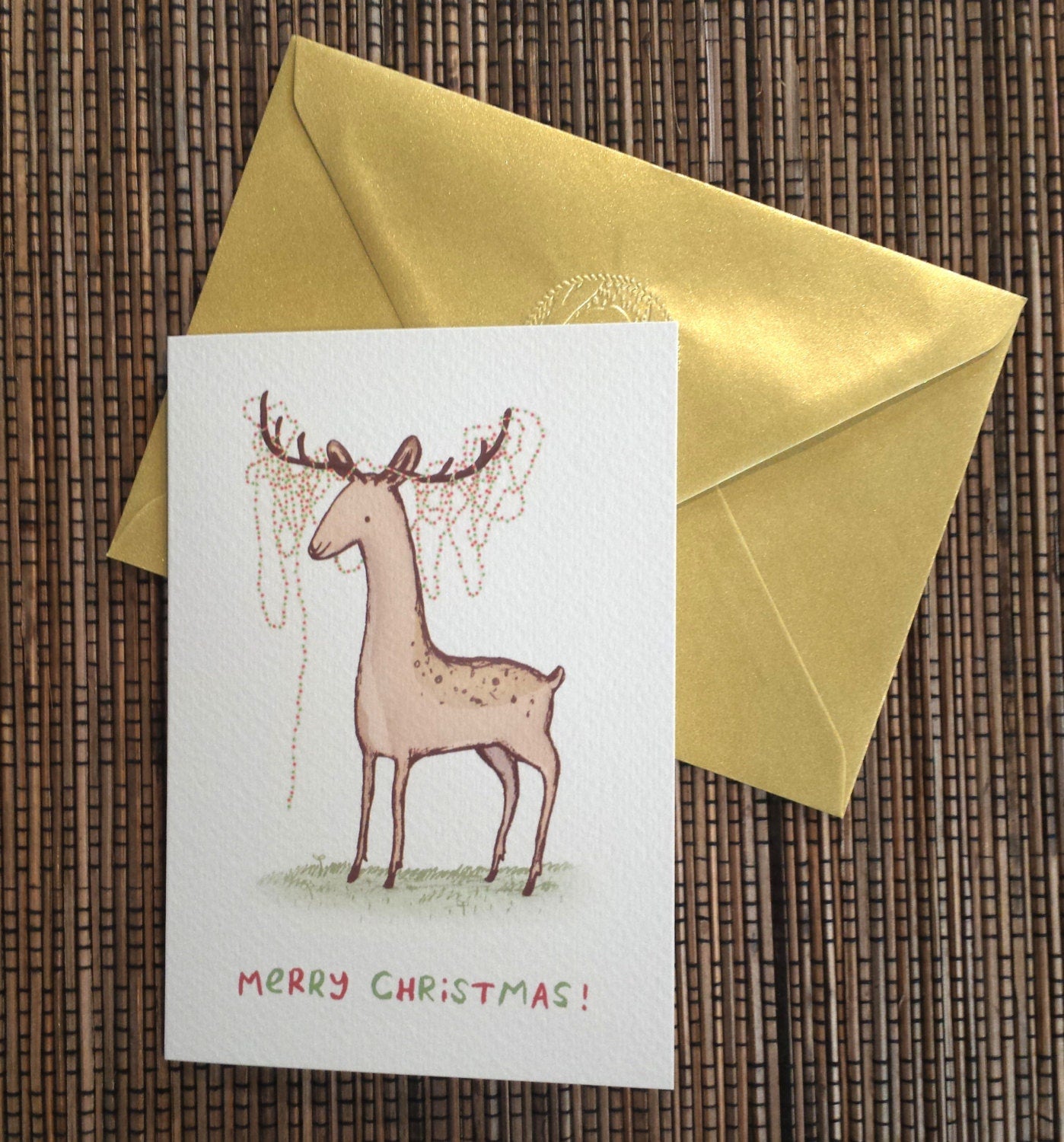 Happy Deer Tangled Tree Lights Christmas Card