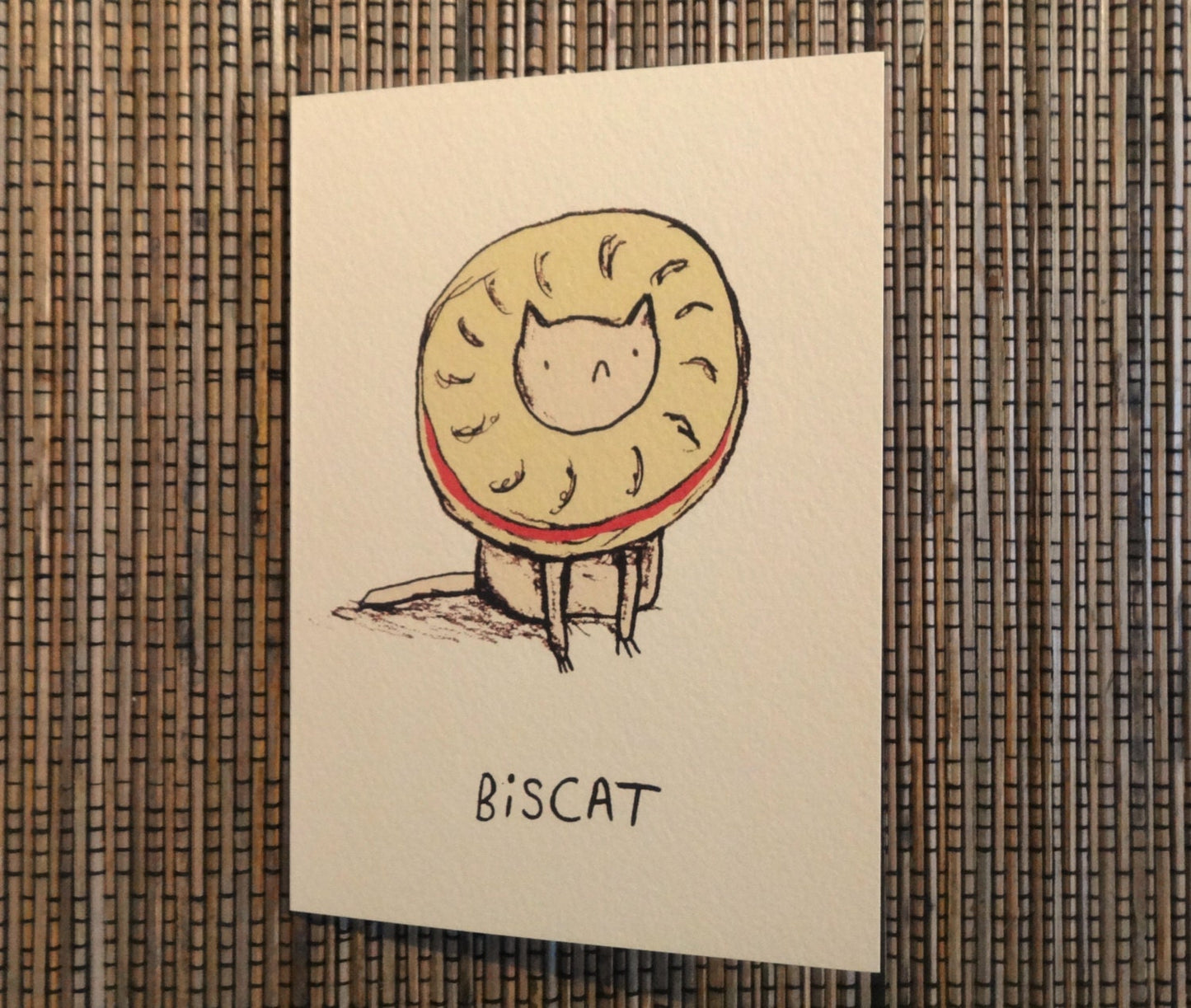Biscat Card: Biscuit Cat A6 Gesso Card with Kraft Envelope
