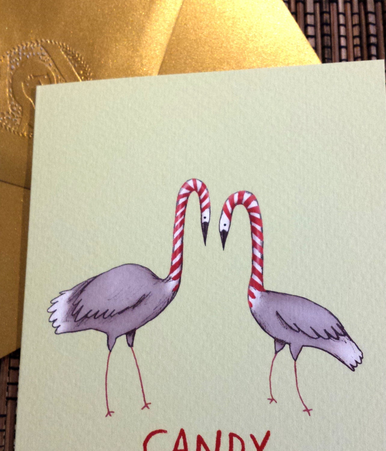 Candy Cranes Bird Candy Canes Christmas Card