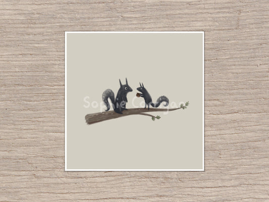 Black Squirrels Autumnal Illustration Signed Fine Art Print