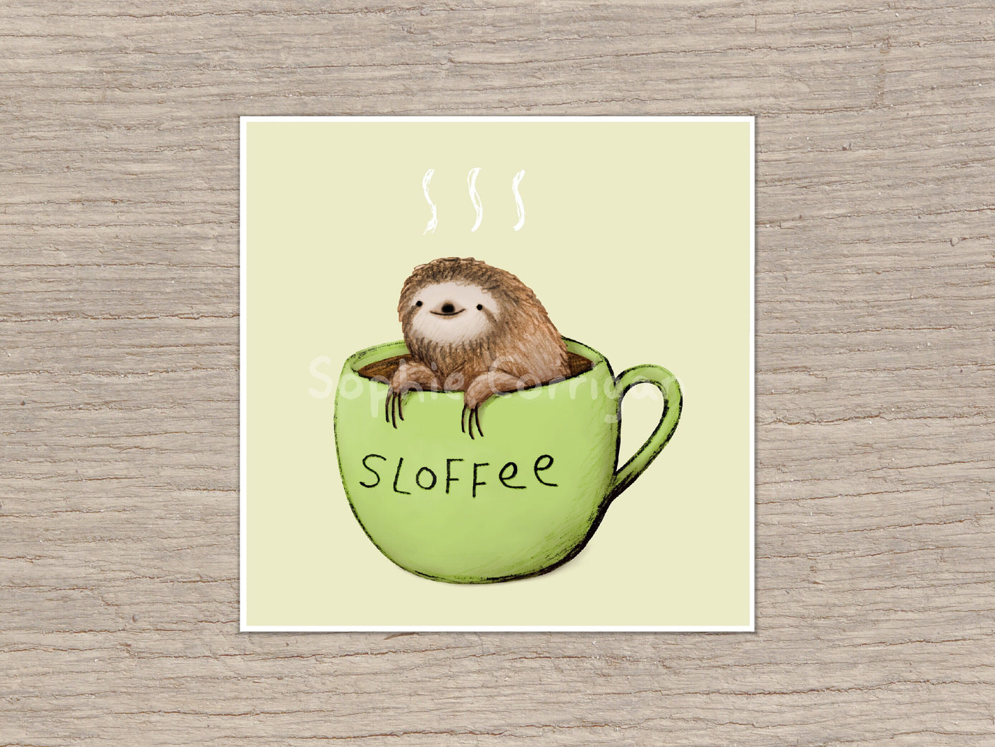 Sloffee Art Print: Sloth Coffee Pun Illustration, Signed Sophie Corrigan