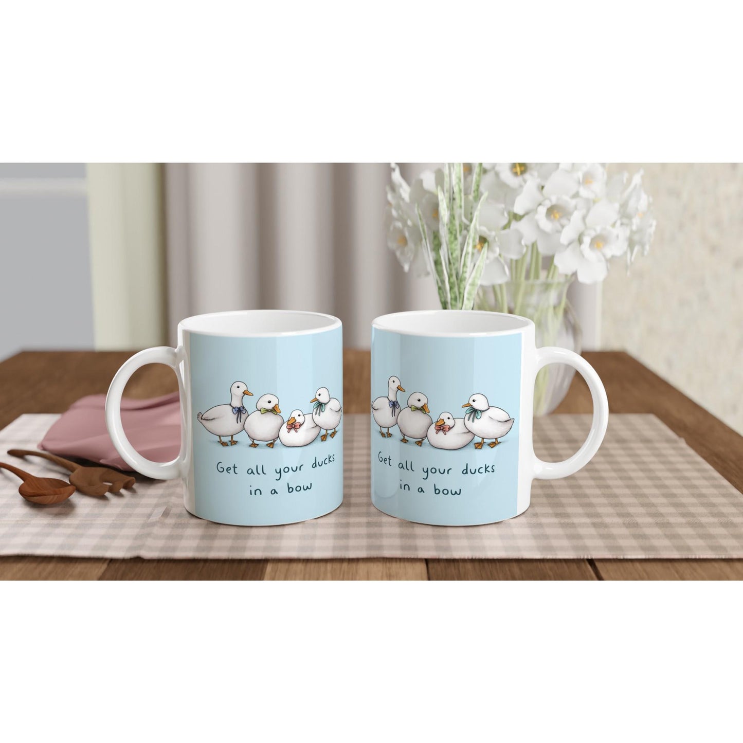 Ducks in Bows - Punny Duck Row 11oz Ceramic Mug