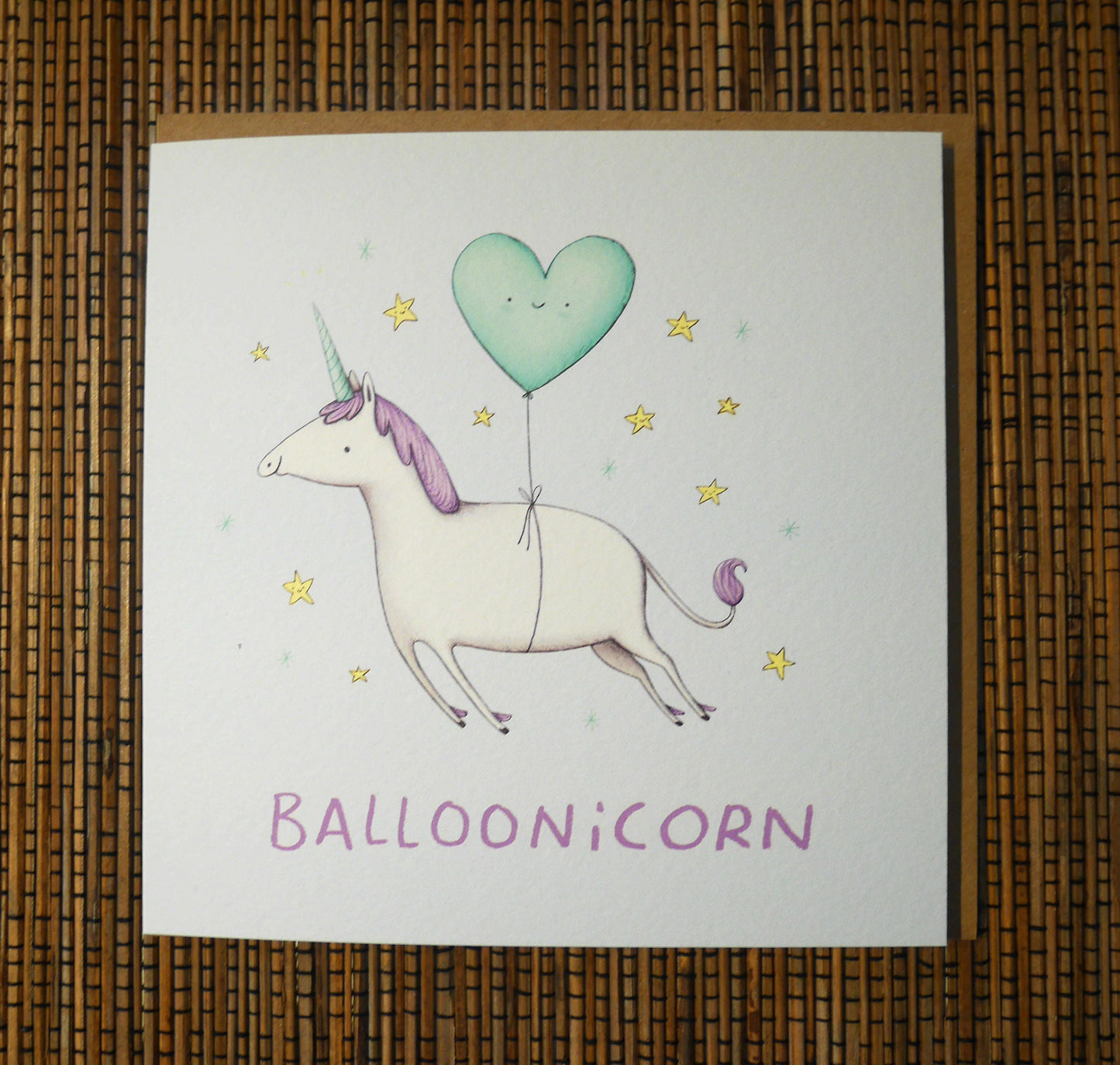 Balloonicorn Card: Unicorn Illustration, Heart Balloon
