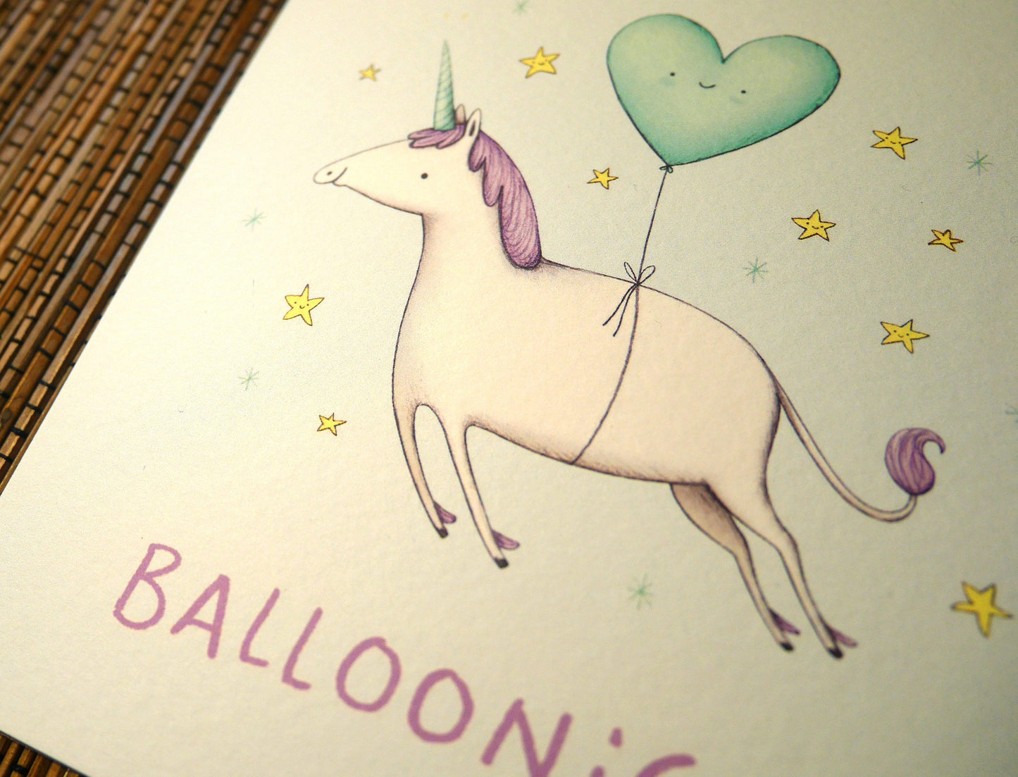 Balloonicorn Card: Unicorn Illustration, Heart Balloon