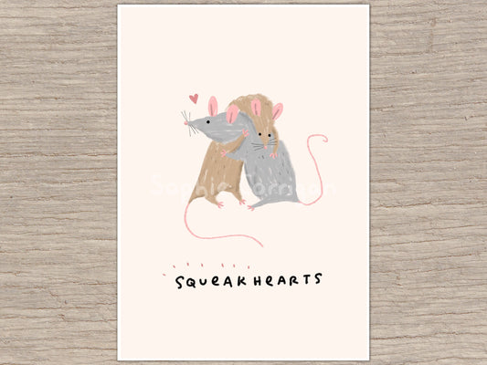 Squeakhearts Signed Fine Art Print - Mice, Rats, Hugging, Love, Valentine's Day