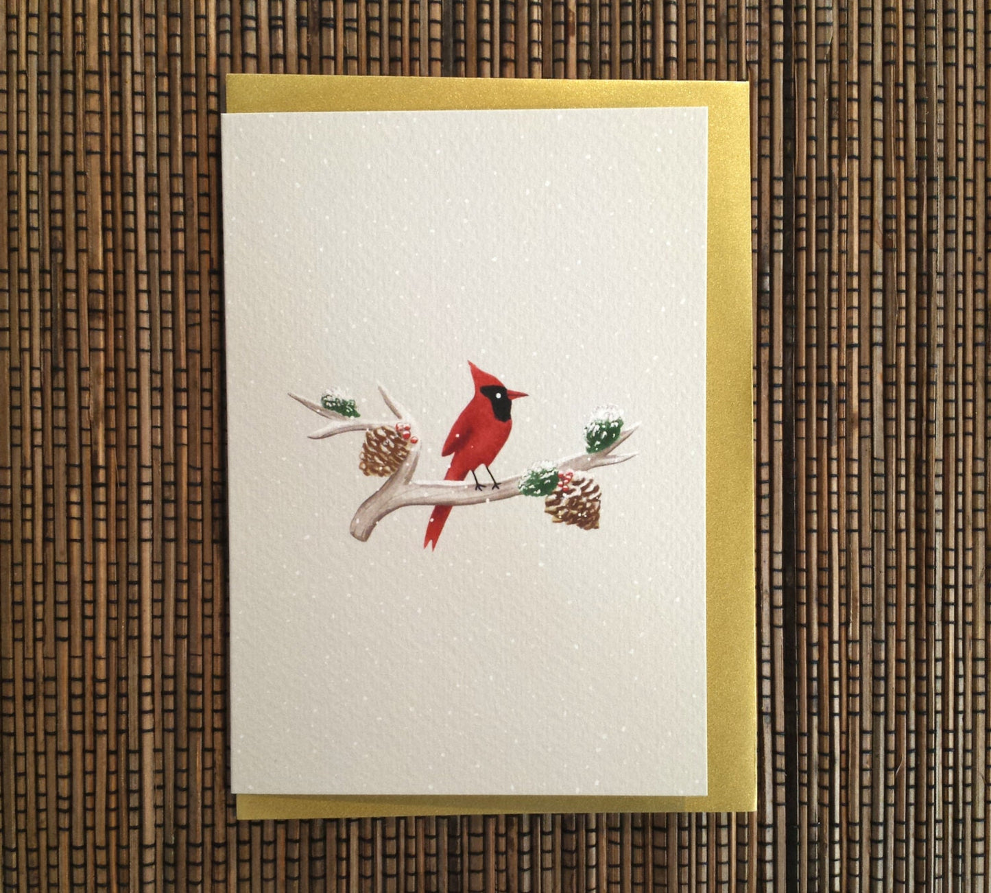 Cardinal on Branch Christmas Card