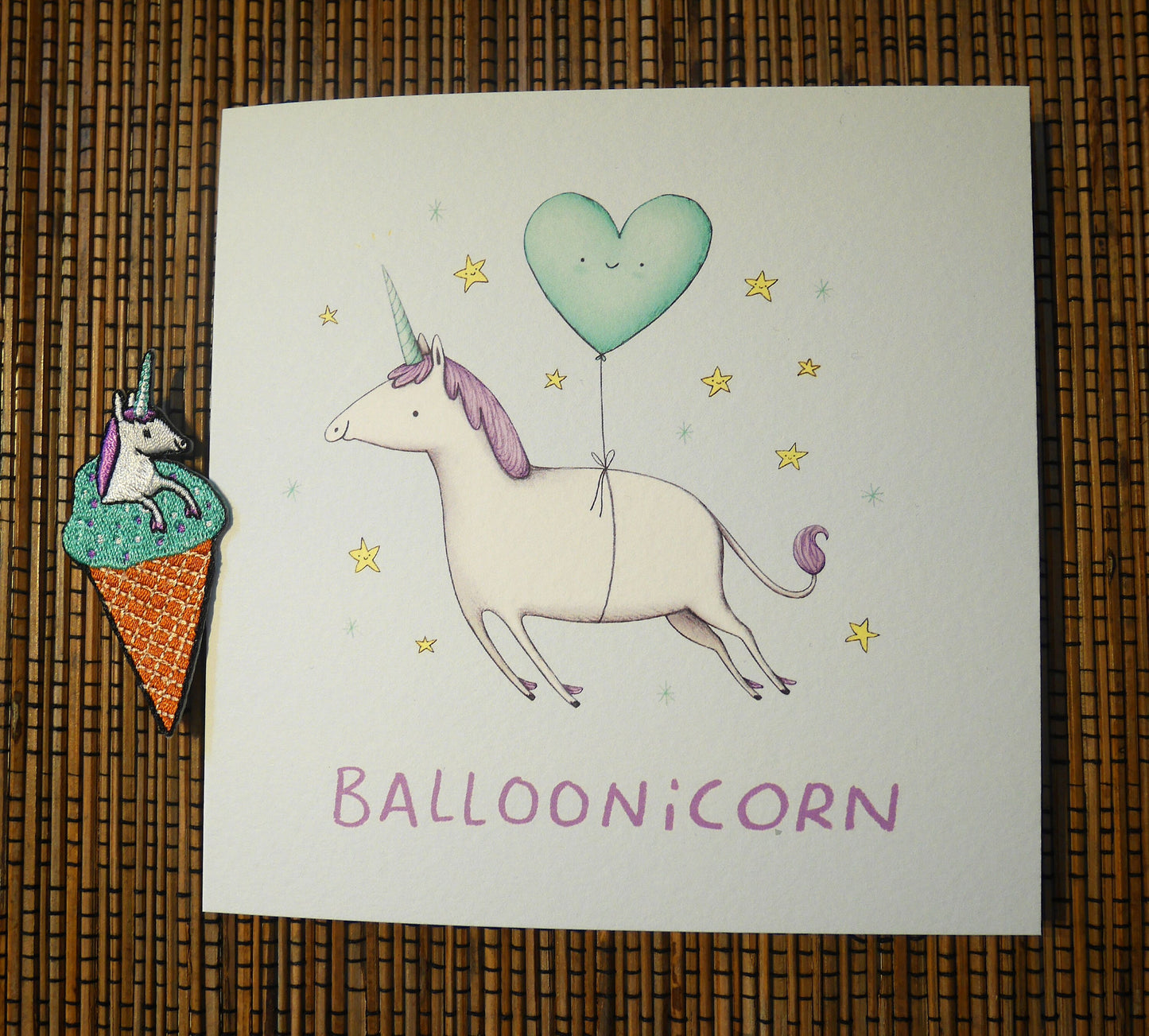 Balloonicorn Card: Unicorn Illustration, Heart Balloon