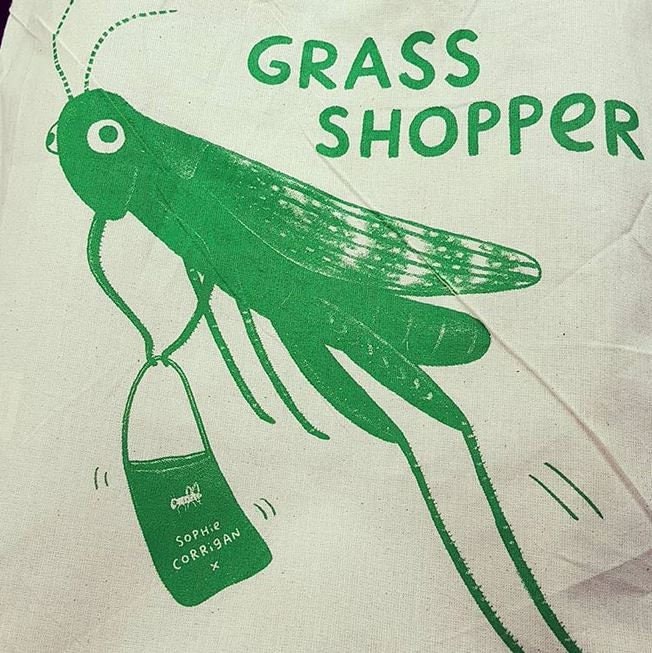Grass Shopper Tote Bag: Hand Screen Printed Eco-Friendly Grasshopper Shopping Bag