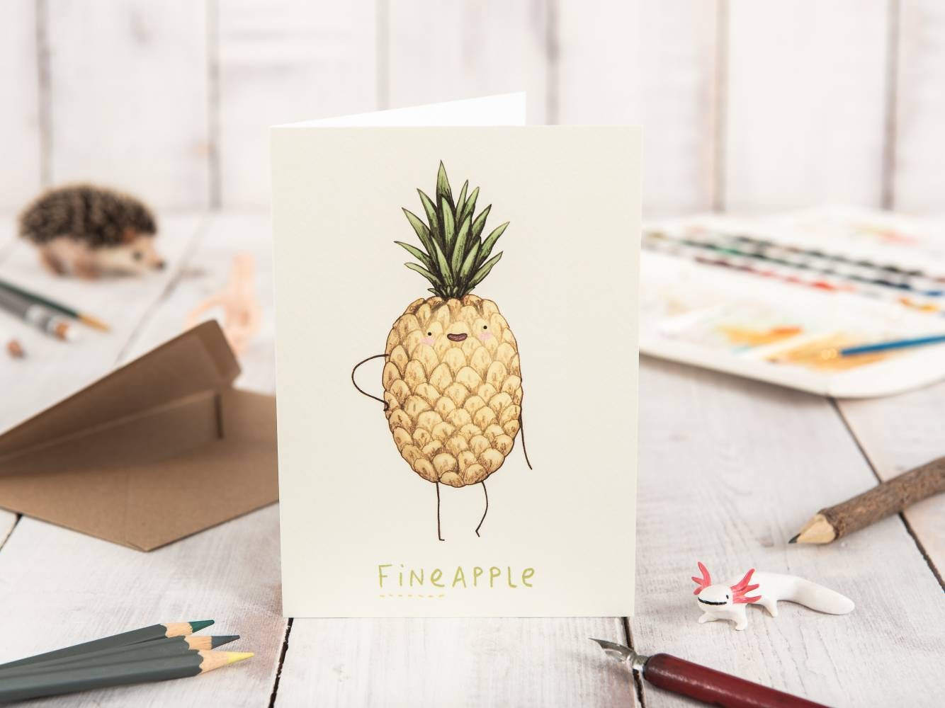 Fineapple Card | Cute Pineapple Illustration, Kraft Envelope