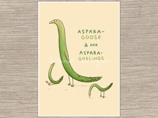 Asparagoose & Her Asparagoslings Signed Art Print - Cute Goose Asparagus - Vegetable Pun Illustration - UK Worldwide Postage Sophie Corrigan