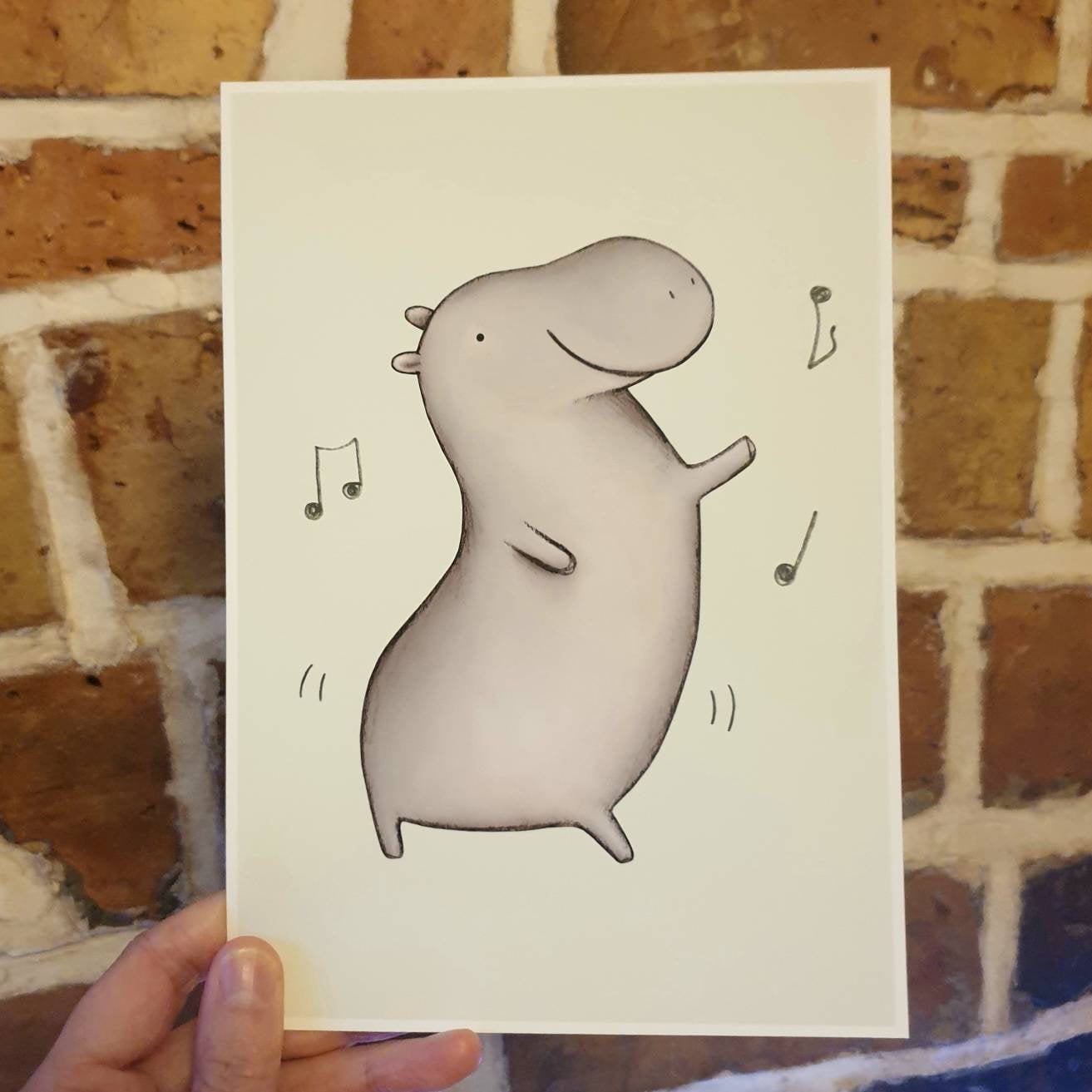 Cute Dancing Hippopotamus Signed Fine Art Print
