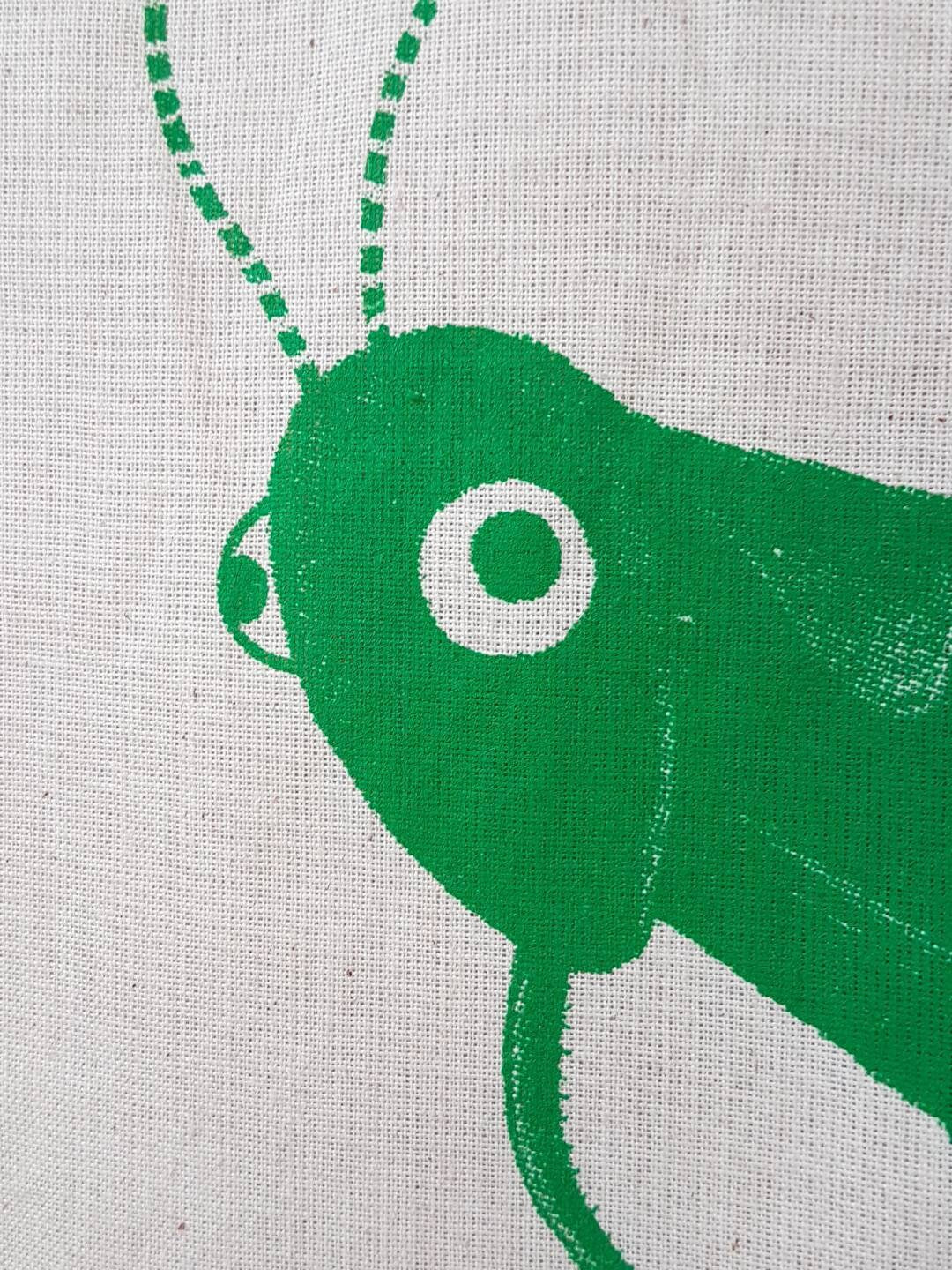 Grass Shopper Tote Bag: Hand Screen Printed Eco-Friendly Grasshopper Shopping Bag
