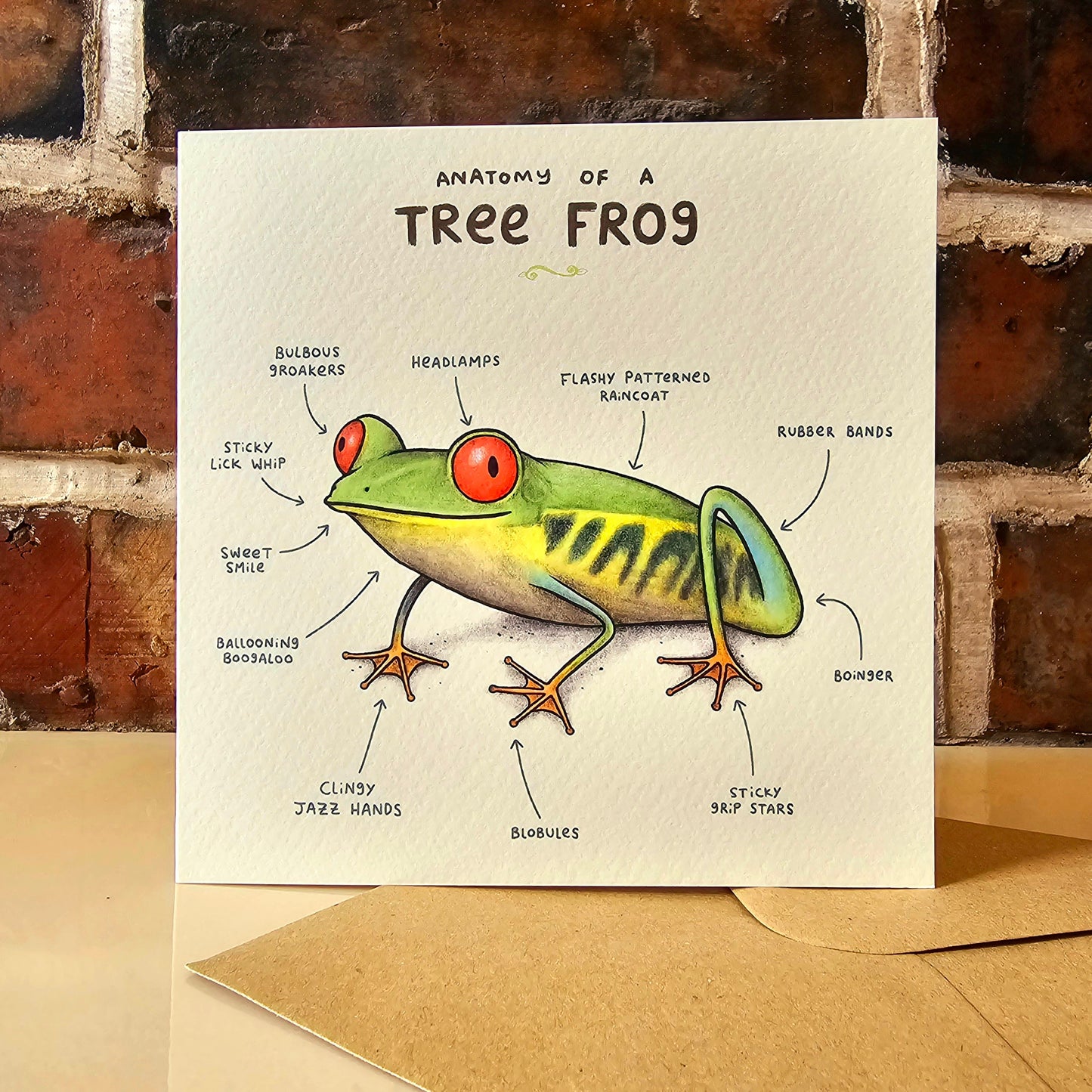 Anatomy of a Tree Frog Greeting Card: Funny Animal Illustration