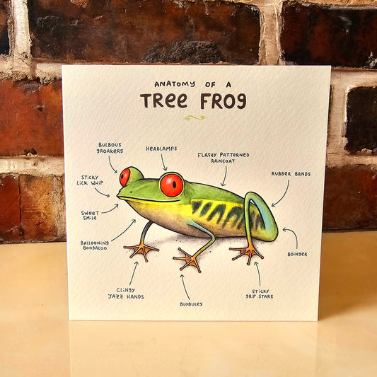 Anatomy of a Tree Frog Greeting Card: Funny Animal Illustration