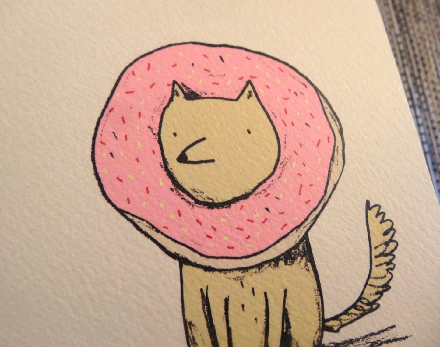 Dognut Card: Dog Donut Original Illustration, A6 Gesso Card