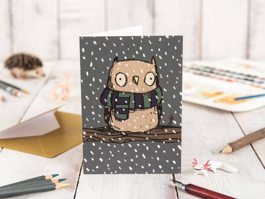 Chilly Owl in the Snow Christmas Card