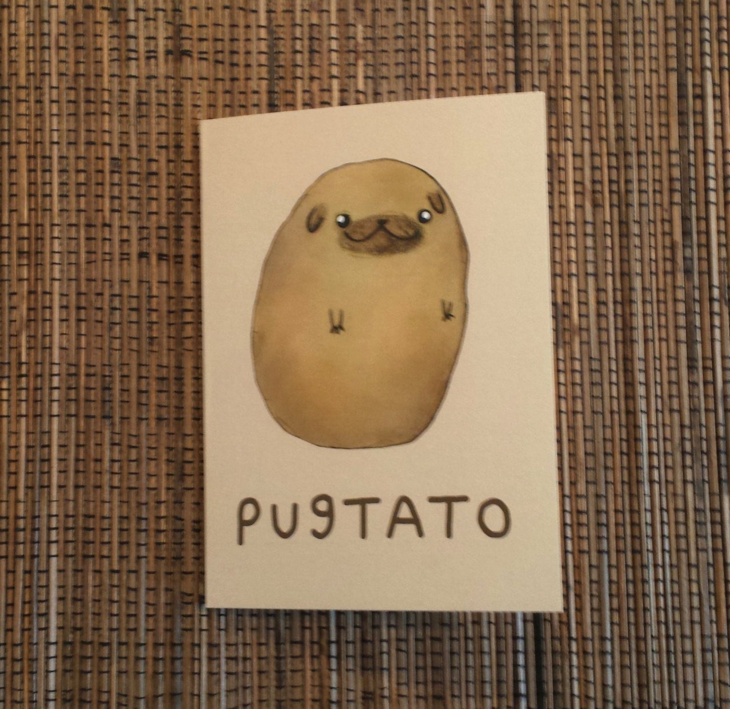 Pugtato Card: A6 Illustration Card with Kraft Envelope
