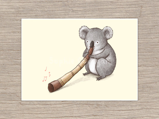 Koala Playing the Didgeridoo Signed Art Print