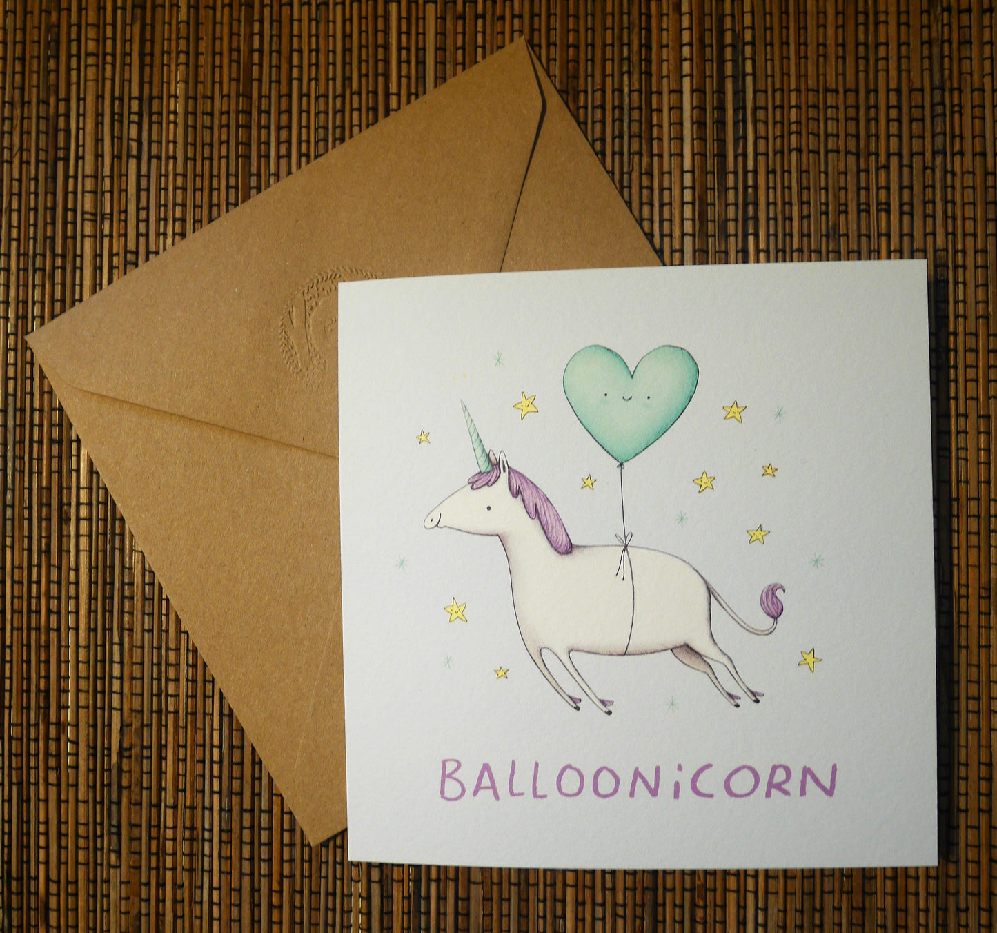 Balloonicorn Card: Unicorn Illustration, Heart Balloon