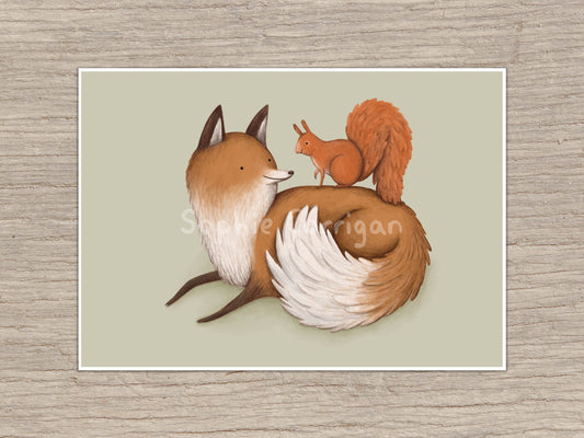 Fox & Red Squirrel Signed Fine Art Print