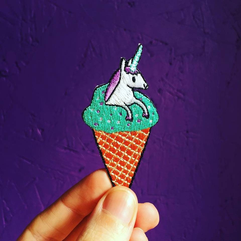 Unicone Embroidered Patch: Unicorn Ice Cream Applique