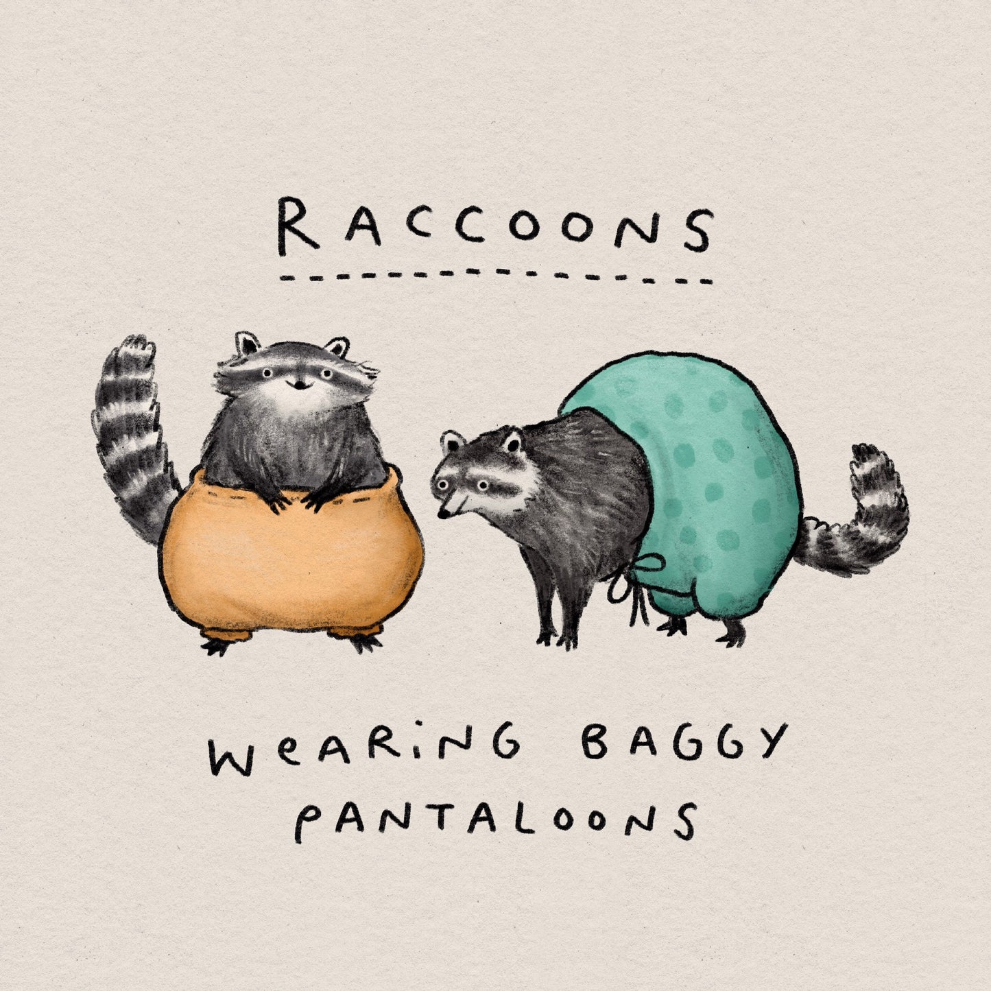 Raccoons Wearing Baggy Pantaloons Signed Art Print