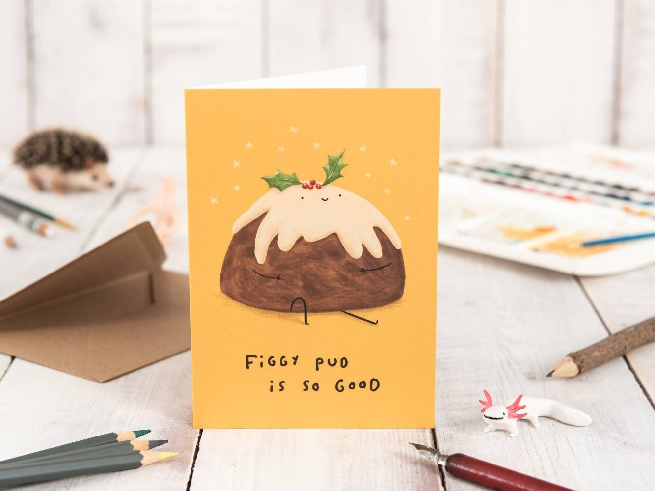 Figgy Pud Christmas Card: Festive Pudding Illustration