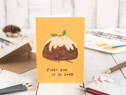 Figgy Pud Christmas Card: Festive Pudding Illustration