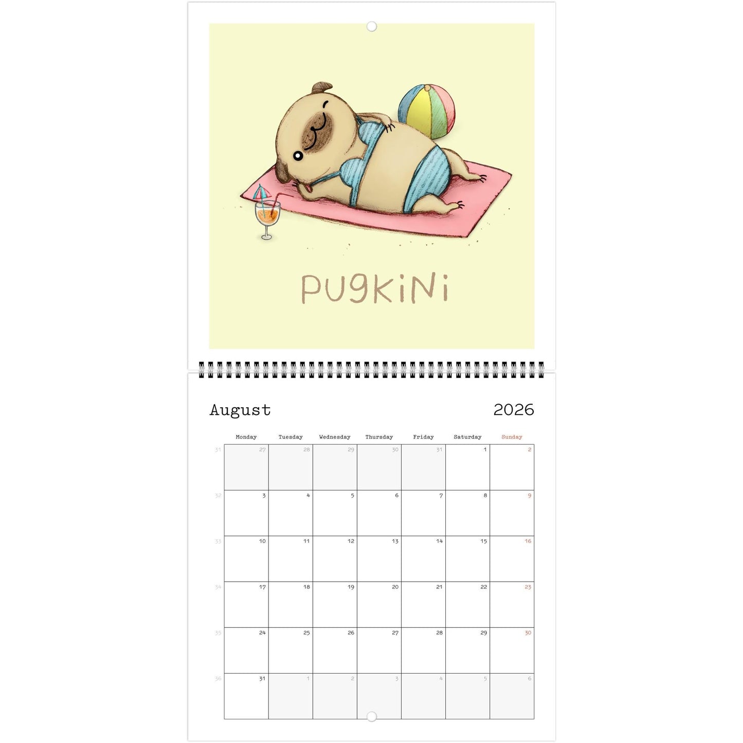 Pugs 2026 Cute Dog 12 Month Wall Calendar