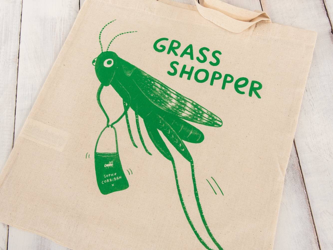 Grass Shopper Tote Bag: Hand Screen Printed Eco-Friendly Grasshopper Shopping Bag