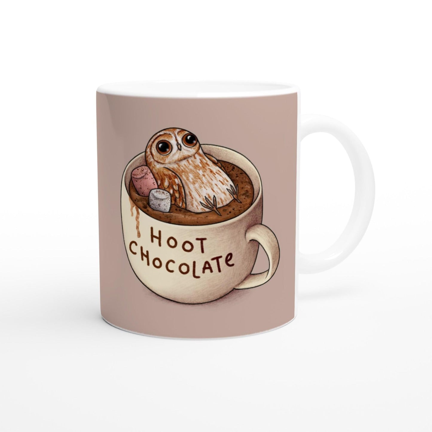 Hoot Chocolate 11oz Ceramic Mug - Cute Hot Chocolate Tawny Owl Bird