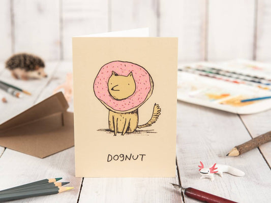 Dognut Card: Dog Donut Original Illustration, A6 Gesso Card
