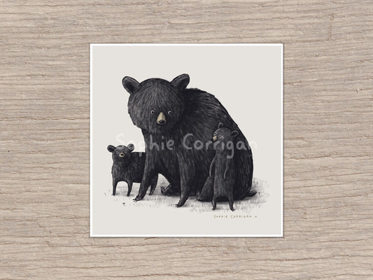 Black Bear Family Illustration Signed Fine Art Print