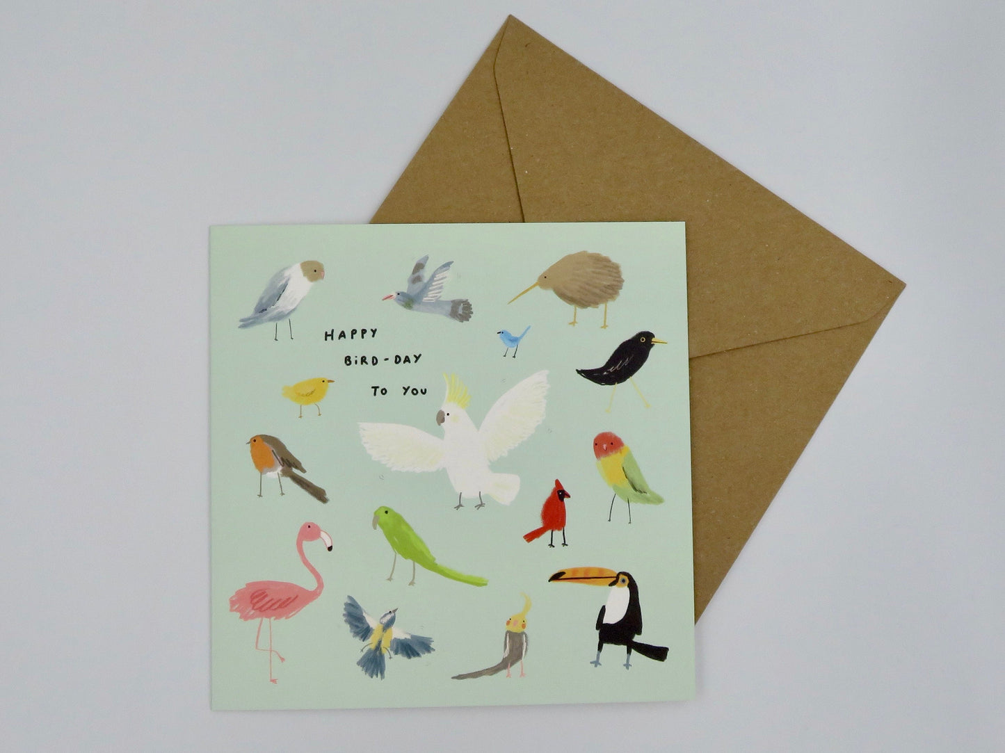 Bird-Day Card: Illustrated Birthday Card with Kraft Envelope
