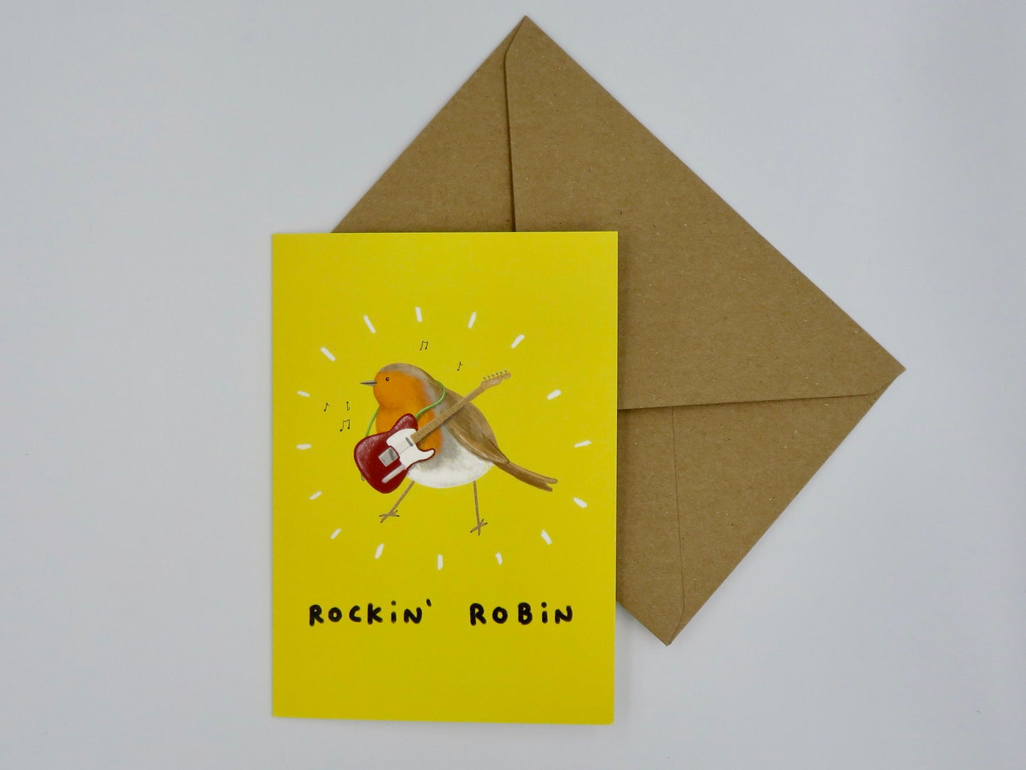 Rockin' Robin Electric Guitar Rock Music Bird Christmas Card