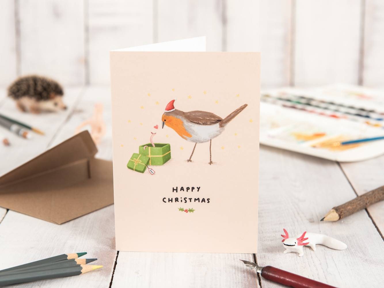Robin & Worm Happy Christmas Card
