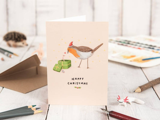 Robin & Worm Happy Christmas Card