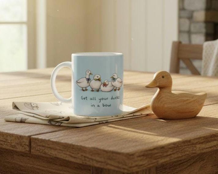 Ducks in Bows - Punny Duck Row 11oz Ceramic Mug