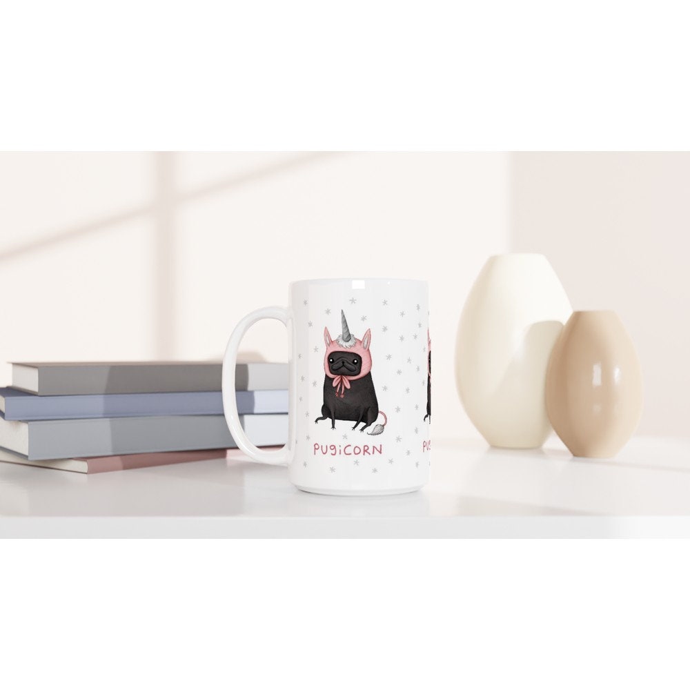 Pugicorn Black Pug Unicorn Large 15oz Ceramic Mug
