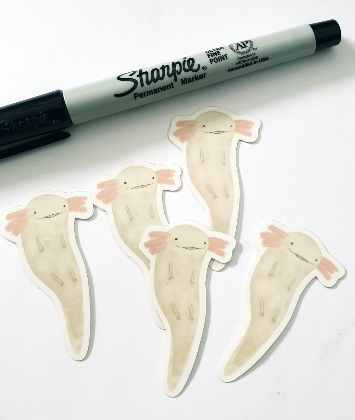 Floating Axolotl Transparent Background Vinyl Sticker