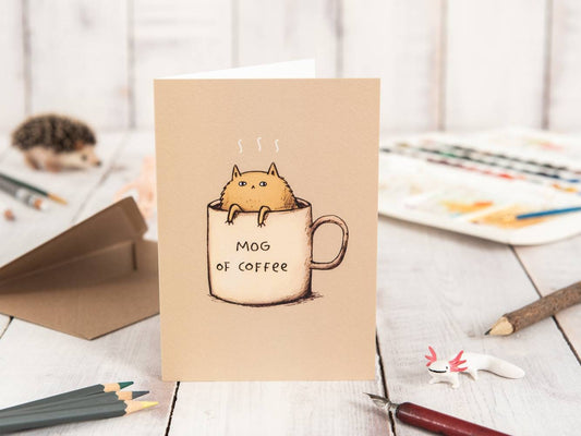 Mog Of Coffee Cat in a Cup Card